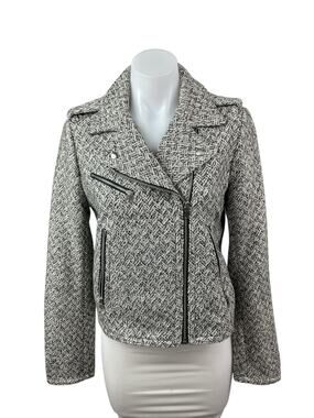 Gap Women's Gray Chevron Wool Long Sleeve Zip Up Moto Biker Coat Jacket Size S